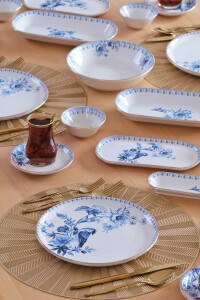 Glore Asya Mavi Kuş Altın Yaldızlı 41 Parça 6 Kişilik Seramik Kahvaltı Takımı - 4