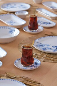 Glore Asya Mavi Kuş Altın Yaldızlı 41 Parça 6 Kişilik Seramik Kahvaltı Takımı - 7