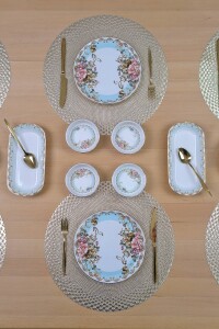 Glore Asya Roomy Altın Yaldızlı 14 Parça 6 Kişilik Kahvaltı Takımı - Glore (1)