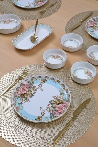 Glore Asya Roomy Altın Yaldızlı 14 Parça 6 Kişilik Kahvaltı Takımı - 4