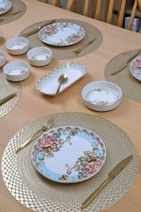 Glore Asya Roomy Altın Yaldızlı 14 Parça 6 Kişilik Kahvaltı Takımı - 7