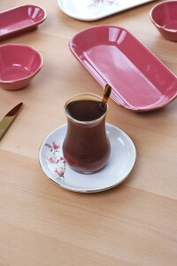 Glore Asya Spring 12 Parça 6 Kişilik Altın Yaldızlı Seramik Çay Takımı - Glore (1)