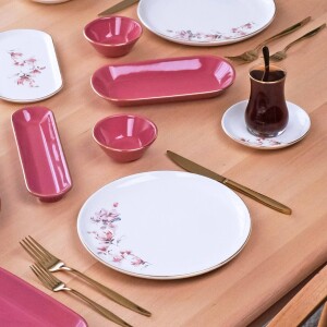 Glore Asya Spring Altın Yaldızlı 41 Parça 6 Kişilik Seramik Kahvaltı Takımı - Glore