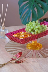 Glore Ayaklı Bölmeli Kayık Tabak Pembe - Sarı - 2