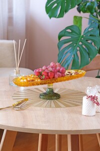 Glore Ayaklı Oval Kayık Tabak Sarı - Yeşil - 2