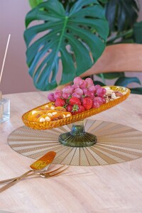 Glore Ayaklı Oval Kayık Tabak Sarı - Yeşil - 3
