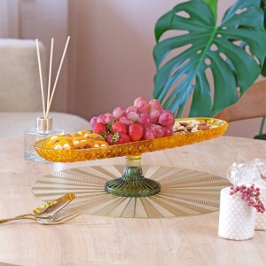 Glore Ayaklı Oval Kayık Tabak Sarı - Yeşil - Glore