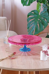 Glore Ayaklı Sunum Tabağı Pembe - Mavi - Glore (1)