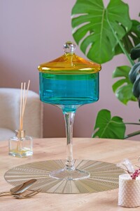 Glore Ayaklı Sunum Tabağı Turkuaz - Sarı - Glore (1)