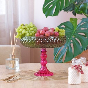 Glore Ayaklı Sunum Tabağı Yeşil - Pembe - 1