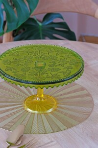 Glore Ayaklı Sunum Tabağı Yeşil - Sarı - 3