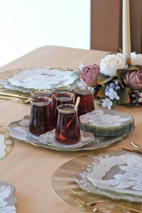 Glore Belize Altın Yaldızlı Cam Tepsi - Glore (1)