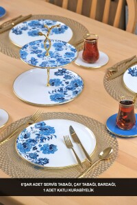Glore Blue Rose Altın Yaldızlı 6 Kişilik 19 Parça Çay Servis Takımı - 1