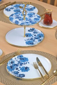 Glore Blue Rose Altın Yaldızlı 6 Kişilik 19 Parça Çay Servis Takımı - 2