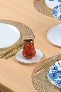 Glore Blue Rose Altın Yaldızlı 6 Kişilik 19 Parça Çay Servis Takımı - 5