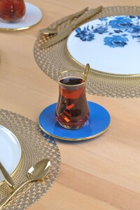 Glore Blue Rose Altın Yaldızlı 6 Kişilik 19 Parça Çay Servis Takımı - 6
