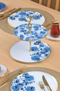 Glore Blue Rose Altın Yaldızlı 6 Kişilik 19 Parça Çay Servis Takımı - 7