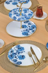 Glore Blue Rose Altın Yaldızlı 6 Kişilik 19 Parça Çay Servis Takımı - 8