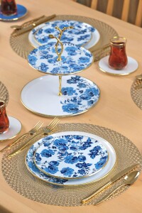 Glore Blue Rose Altın Yaldızlı 6 Kişilik 28 Parça Pasta Çay Servis Takımı - 3