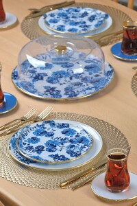 Glore Blue Rose Altın Yaldızlı 6 Kişilik 28 Parça Pasta Çay Servis Takımı - 5