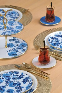 Glore Blue Rose Altın Yaldızlı 6 Kişilik 28 Parça Pasta Çay Servis Takımı - 7