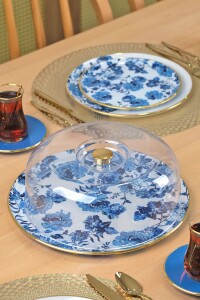 Glore Blue Rose Altın Yaldızlı 6 Kişilik 28 Parça Pasta Çay Servis Takımı - 8
