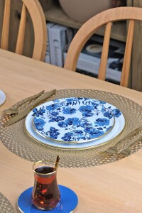 Glore Blue Rose Altın Yaldızlı 6 Kişilik 28 Parça Pasta Çay Servis Takımı - 4