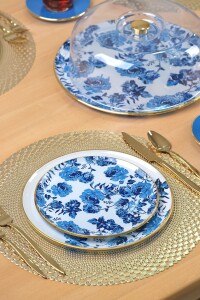 Glore Blue Rose Altın Yaldızlı 6 Kişilik 28 Parça Pasta Çay Servis Takımı - Glore (1)