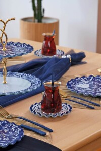 Glore BlueBloom 6 Kişilik 25 Parça Cam Pasta Çay İkram Takımı - 9