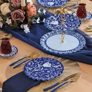 Glore BlueBloom 6 Kişilik 25 Parça Cam Pasta Çay İkram Takımı - Glore