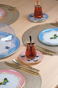 Glore Butterfly Effect Altın Yaldızlı 12 Parça 6 Kişilik Cam Çay Takımı - 3