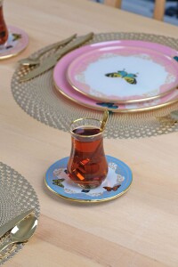 Glore Butterfly Effect Altın Yaldızlı 12 Parça 6 Kişilik Cam Çay Takımı - 4