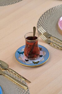 Glore Butterfly Effect Altın Yaldızlı 12 Parça 6 Kişilik Cam Çay Takımı - Glore (1)