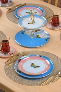 Glore Butterfly Effect Altın Yaldızlı 6 Kişilik 28 Parça Pasta Çay Servis Takımı - 3