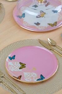 Glore Butterfly Effect Altın Yaldızlı 6 Kişilik 28 Parça Pasta Çay Servis Takımı - 6
