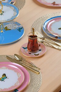 Glore Butterfly Effect Altın Yaldızlı 6 Kişilik 28 Parça Pasta Çay Servis Takımı - 7
