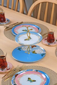 Glore Butterfly Effect Altın Yaldızlı 6 Kişilik 28 Parça Pasta Çay Servis Takımı - 8