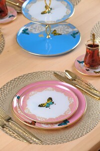 Glore Butterfly Effect Altın Yaldızlı 6 Kişilik 28 Parça Pasta Çay Servis Takımı - 4