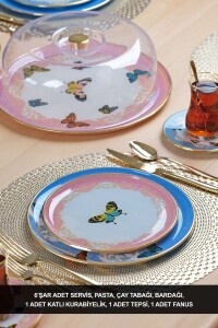 Glore Butterfly Effect Altın Yaldızlı 6 Kişilik 28 Parça Pasta Çay Servis Takımı - Glore