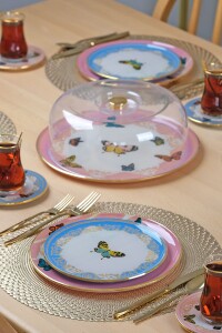 Glore Butterfly Effect Altın Yaldızlı 6 Kişilik 28 Parça Pasta Çay Servis Takımı - Glore (1)