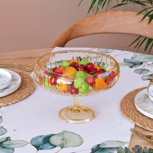 Glore Büyük Boy Cam Sarı Ayaklı Salata Kasesi - Glore