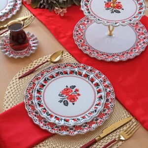 Glore Carmine 6 Kişilik 33 Parça Cam Pasta Çay Servis Takımı - Glore