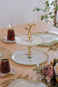 Glore Crocus Altın Yaldızlı 6 Kişilik 34 Parça Pasta Servis Takımı - 6