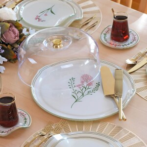 Glore Crocus Altın Yaldızlı Cam Kek Fanusu - Glore