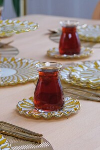 Glore Destina Hardal Altın Yaldızlı 6 Kişilik 27 Parça Pasta Çay Servis İkram Takımı - 6
