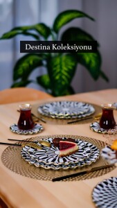 Glore Destina Siyah Altın Yaldızlı 6 Kişilik 26 Parça Pasta Çay İkram Takımı - 4