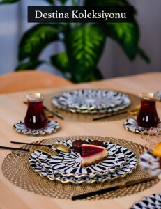 Glore Destina Siyah Altın Yaldızlı 6 Kişilik 26 Parça Pasta Çay İkram Takımı - 10