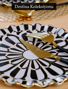 Glore Destina Siyah Altın Yaldızlı 6 Kişilik 26 Parça Pasta Çay İkram Takımı - 12