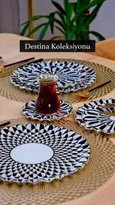 Glore Destina Siyah Altın Yaldızlı 6 Kişilik 26 Parça Pasta Çay İkram Takımı - 5