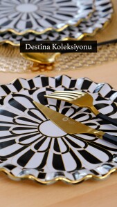 Glore Destina Siyah Altın Yaldızlı 6 Kişilik 26 Parça Pasta Çay İkram Takımı - 6